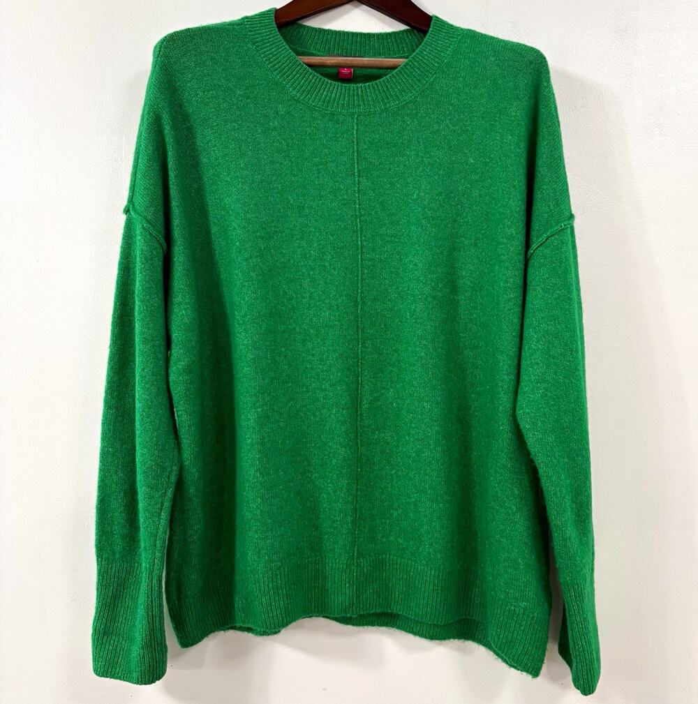 Vince Camuto Womens L Green Cozy Crewneck Sweater Oversized Drop Shoulder